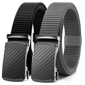 Chaoren Men's 2-Pack Ratchet Nylon Belts Black and Grey/Carbon Fiber 42" - 48"